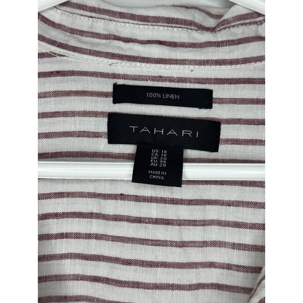 TAHARI Tunic Top Red Stripe Linen Lagenlook Popover Vneck Travel Vacation 1X - Picture 6 of 8